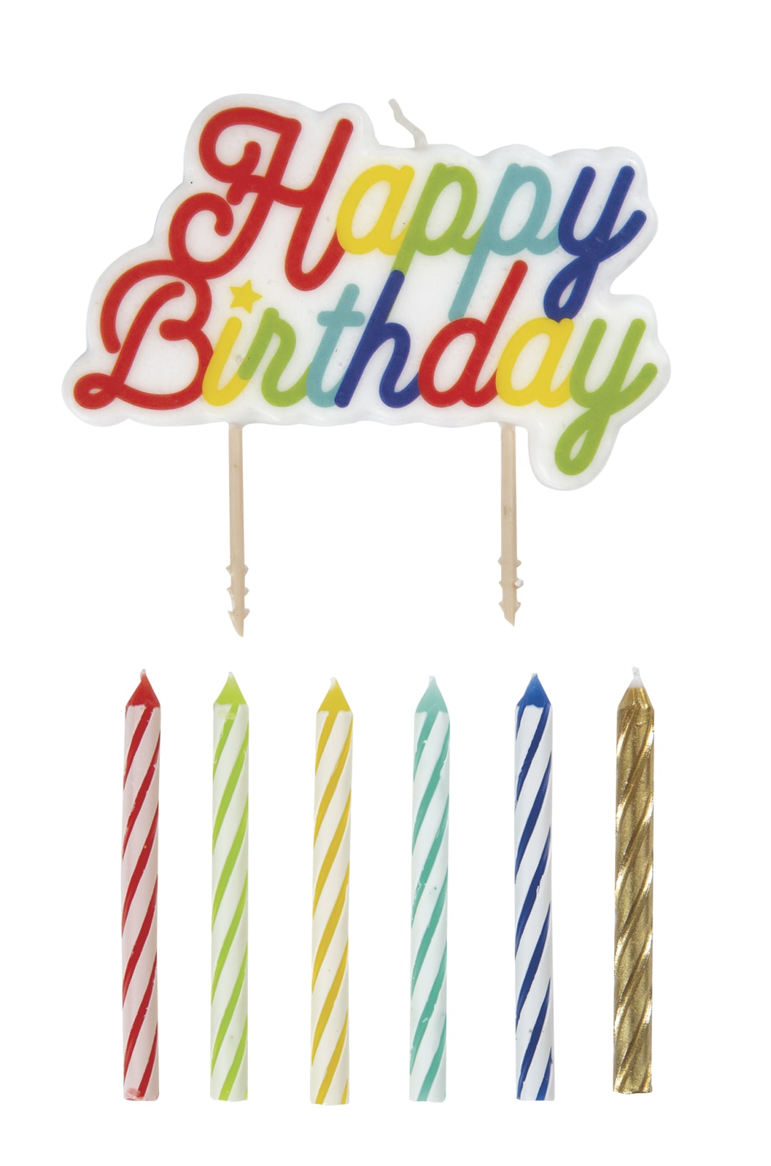 Multi Colored Birthday Candles and Large "Happy Birthday" Pick Candle, 13pc
