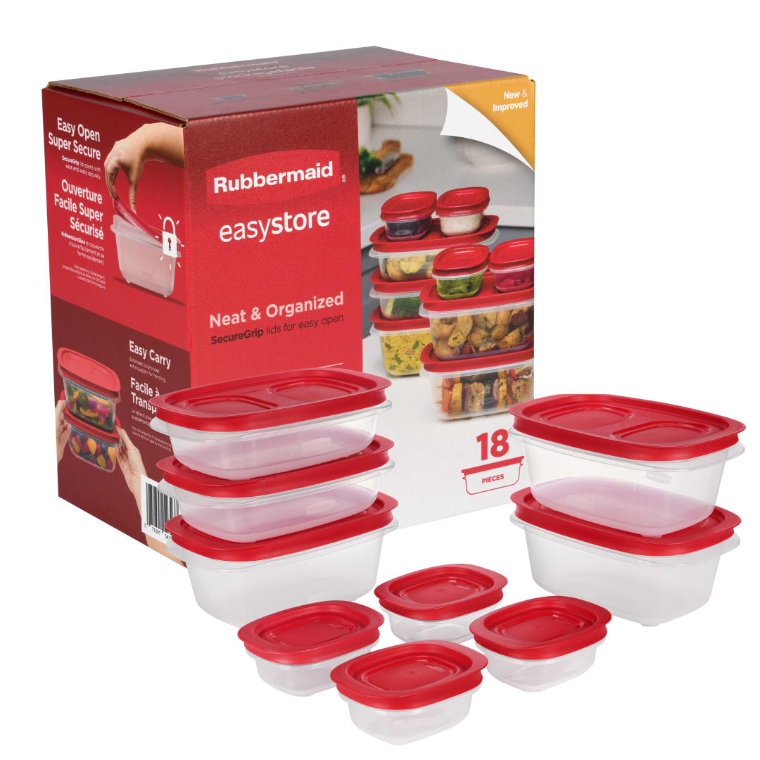 Rubbermaid EasyStore Medium Rectangle Containers, 18-Piece Set, Food Storage Containers, Food Storage Containers with Lids