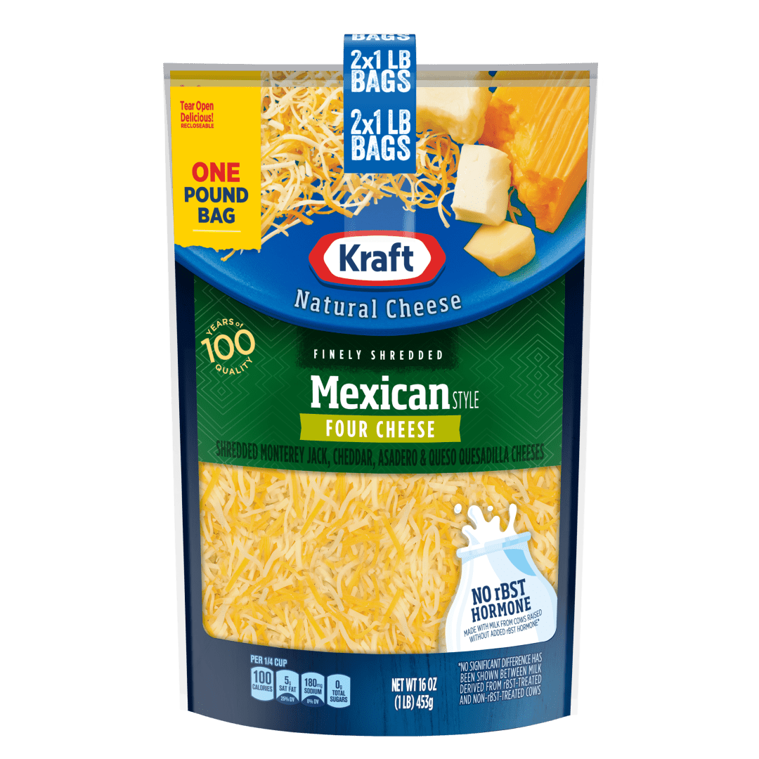 Kraft Mexican Style Four Cheese Blend Shredded Cheese, 2 ct Pack, 16 oz Bags