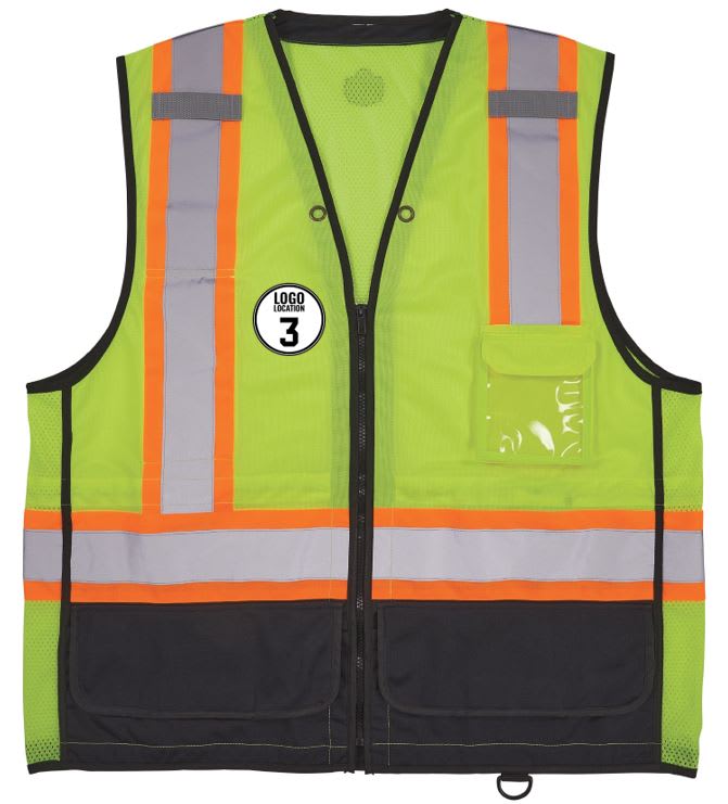 GloWear 8251HDZ-BK Two-Tone Hi-Vis Safety Vest - Type R, Class 2, Zipper, Black Bottom