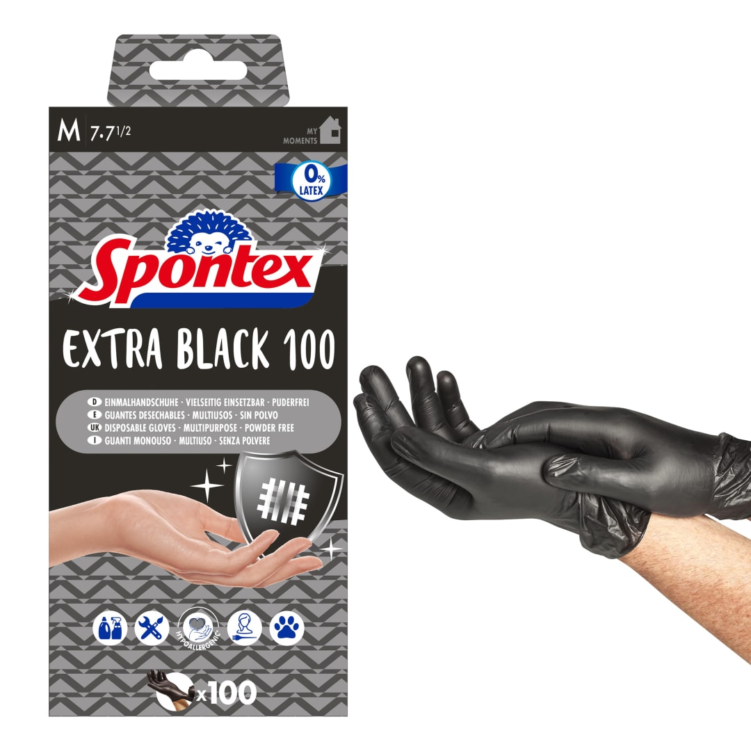 Spontex Extra Black Disposable Gloves 100pk M