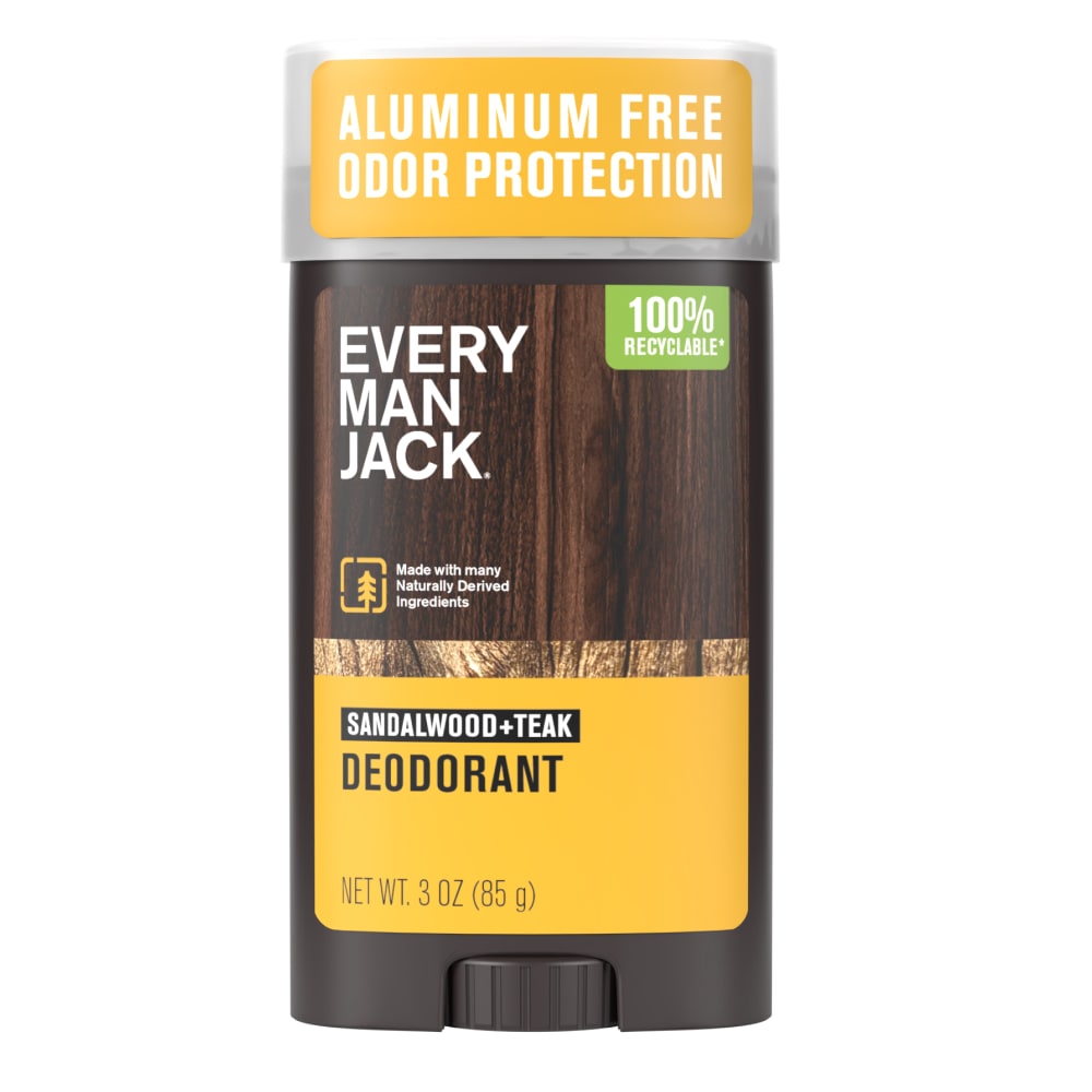 Every Man Jack Sandalwood Teak Aluminum-Free Deodorant for Men, Naturally Derived, 3 oz