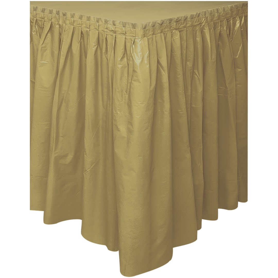 Gold Solid Plastic Table Skirt, 29" x 14 ft