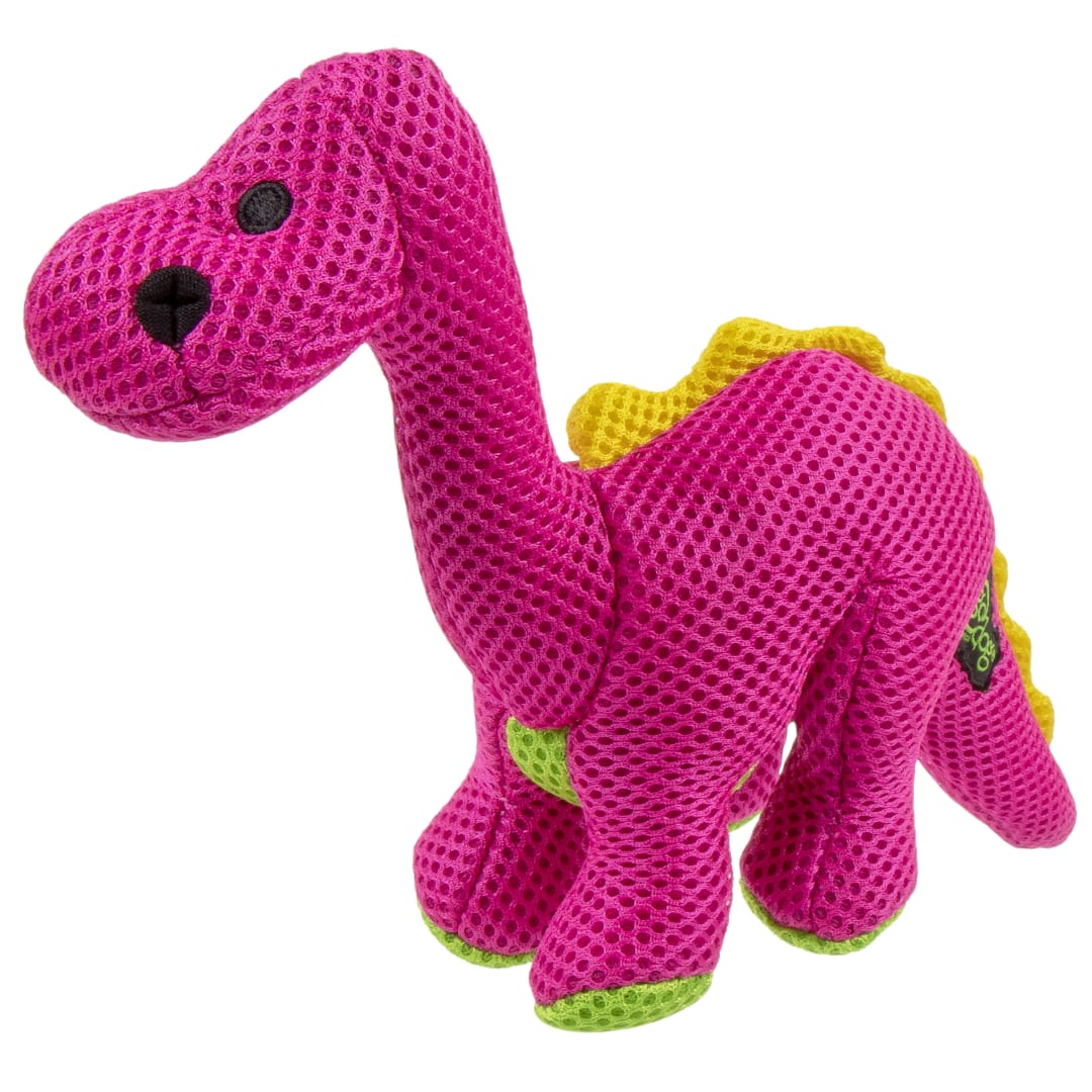 goDog Double Chew Guard Technology Dino Bruto Squeaky Plush Dog Toy, Pink, Small