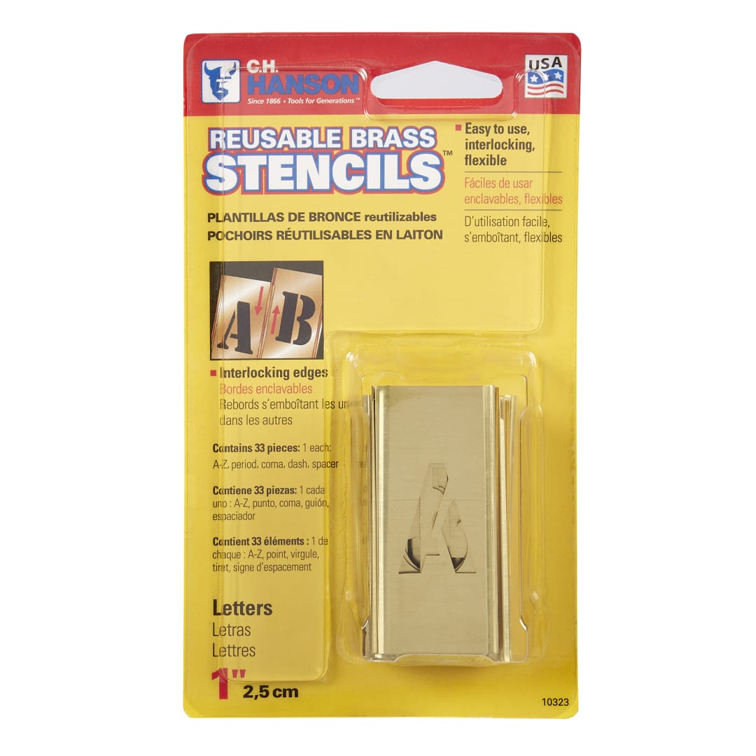 Stencil Set-Letter 1" Brass 33Pcs. Carded