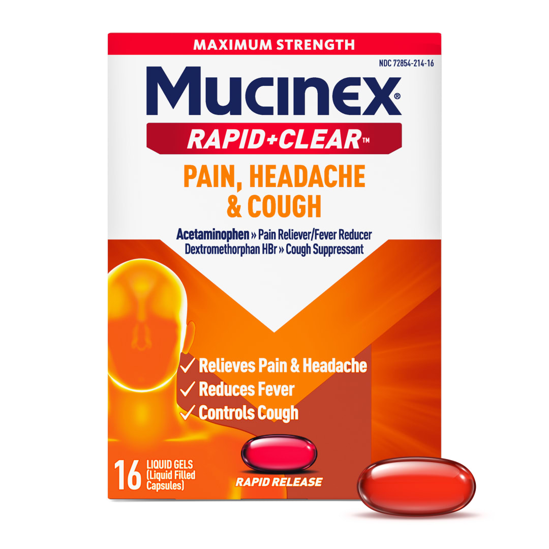 MUCINEX® Rapid Clear® Liquid Gels Pain, Headache & Cough- 24/16 ct.