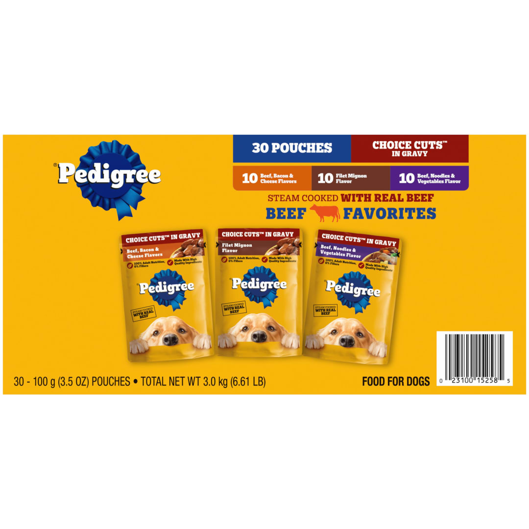 Pedigree Choice Cuts In Gravy Adult Wet Dog Food Beef Flavor Variety Pack, 3.5 oz Pouches, 30-Count