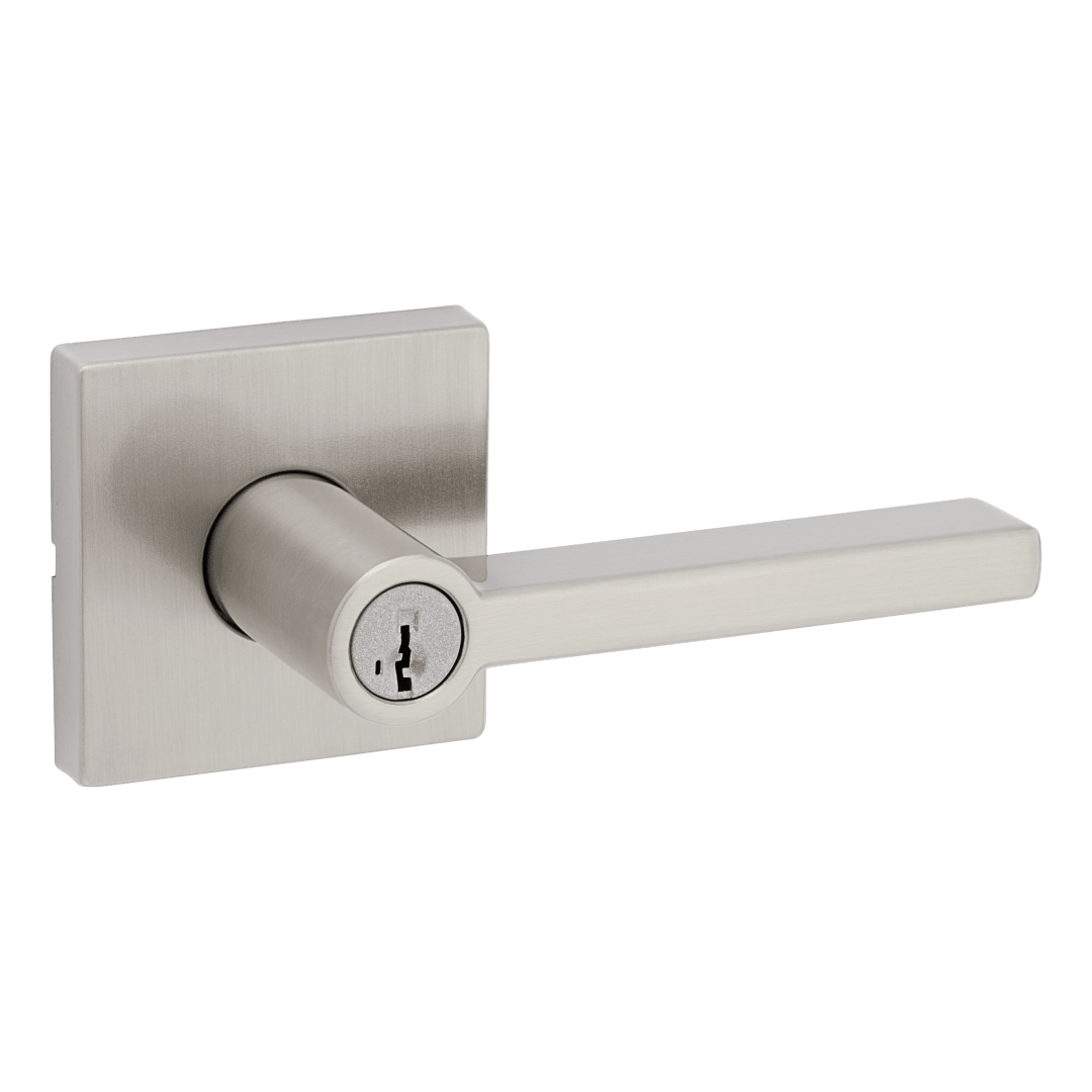 Halifax Keyed Storeroom Lever featuring SmartKey Security™ in Satin Nickel