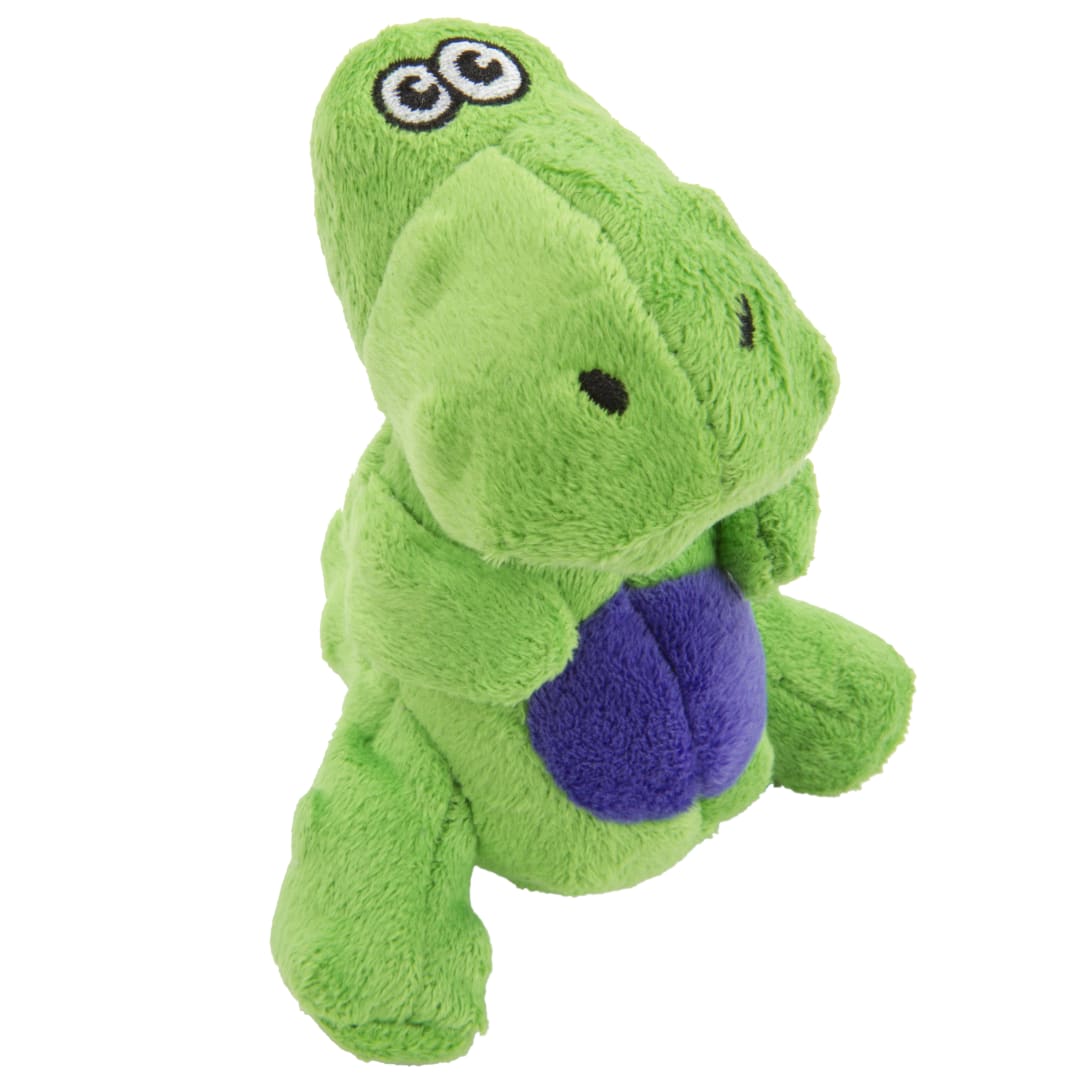 goDog Dinos T-Rex Squeaky Plush Dog Toy With Chew Guard Technology, Green, Mini