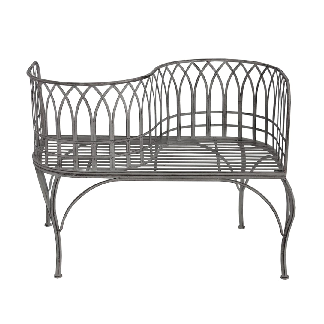 Iron and Steel Outdoor Patio Porch Garden Park Curved Unique Bench in Antique Grey