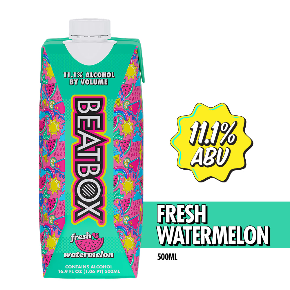 BeatBox Fresh Watermelon Party Punch Ready-to-Drink Cocktail, 11.1% ABV, 500ml Tetra