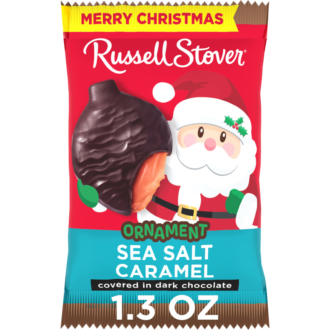 RUSSELL STOVER Christmas Dark Chocolate Sea Salt Caramel Ornament, 1.3 oz.
