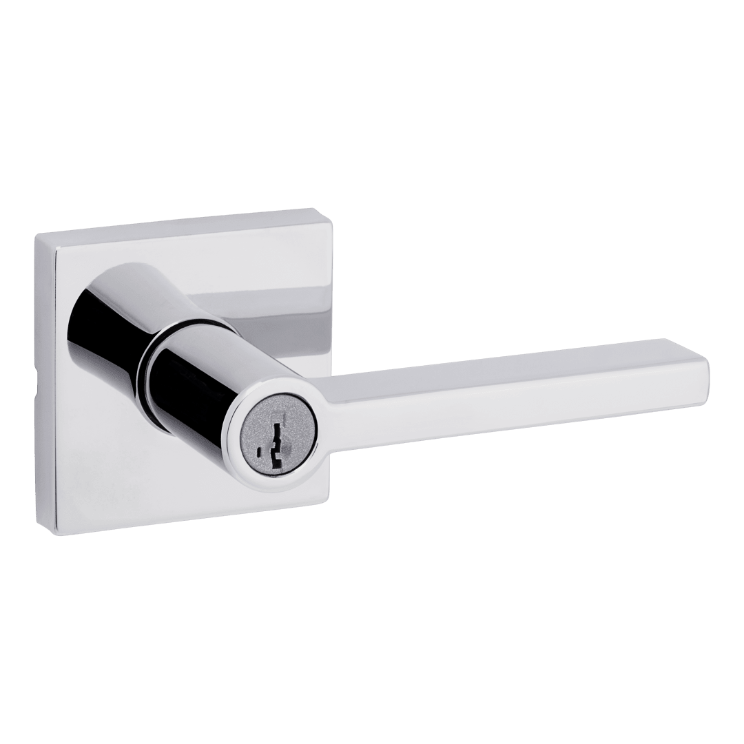 Halifax Keyed Storeroom Lever featuring SmartKey Security™ in Polished Chrome