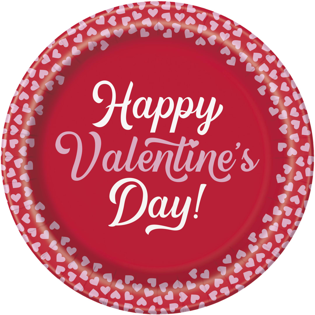 XOXO Valentine's Day "Happy Valentine's Day" Round 9" Dinner Plates, 8ct