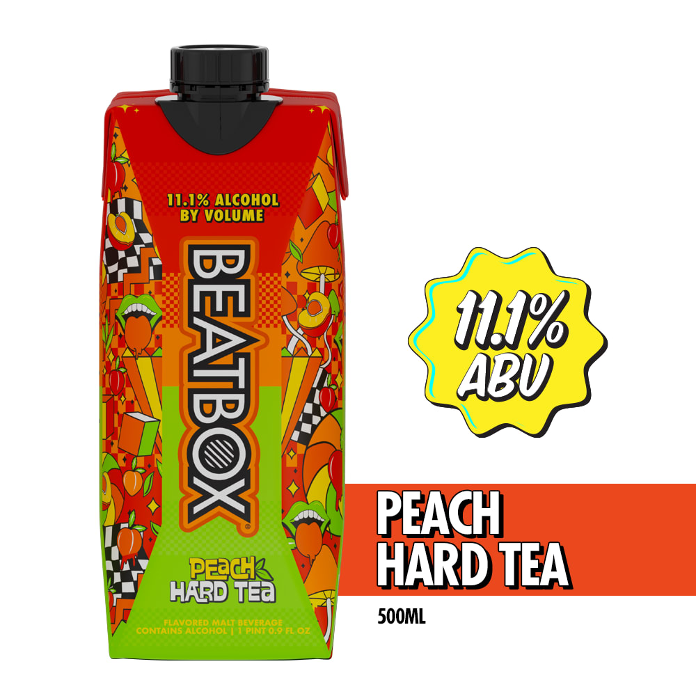 BeatBox Peach Hard Tea, Flavored Malt Beverage, 500mL, 11.1% ABV