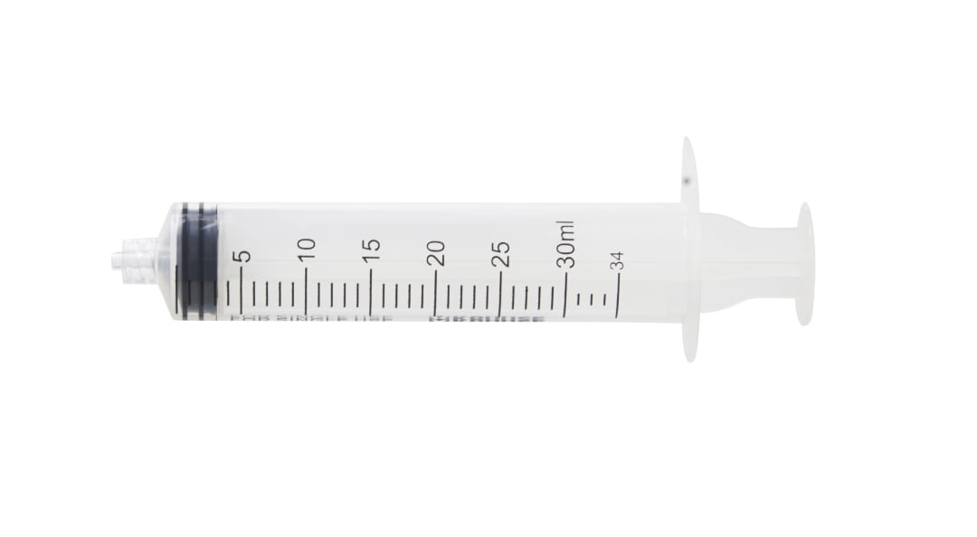 KRUUSE 3-Part Luer Lock Centric Syringe, White, 30mL, Sterile