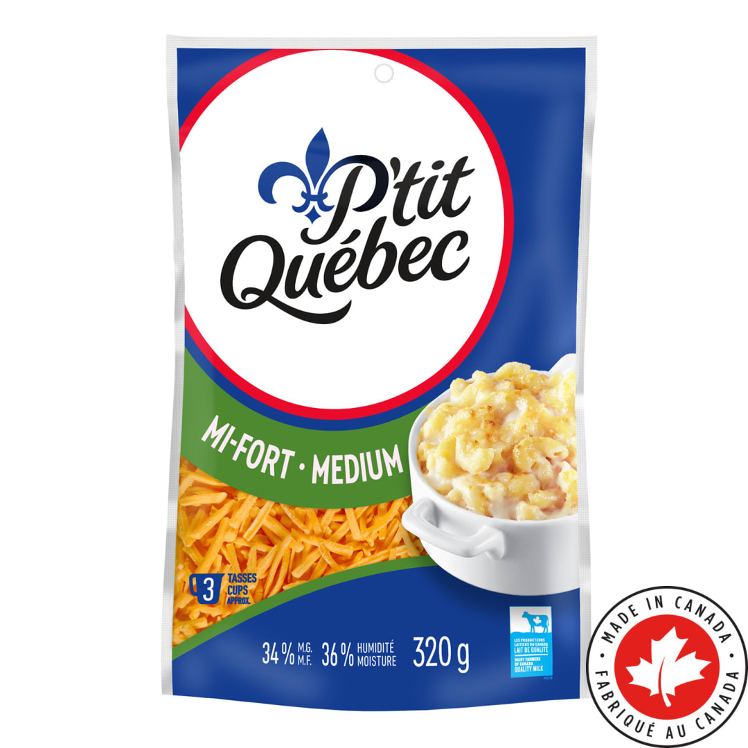 P'tit Québec Medium Cheddar Shredded Cheese, 320g