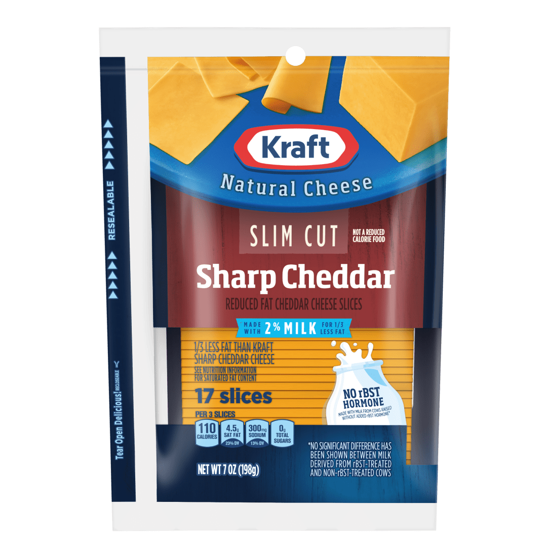 Kraft Slim Cut Sharp Cheddar Cheese Slices with 2% Milk, 17 ct Pack