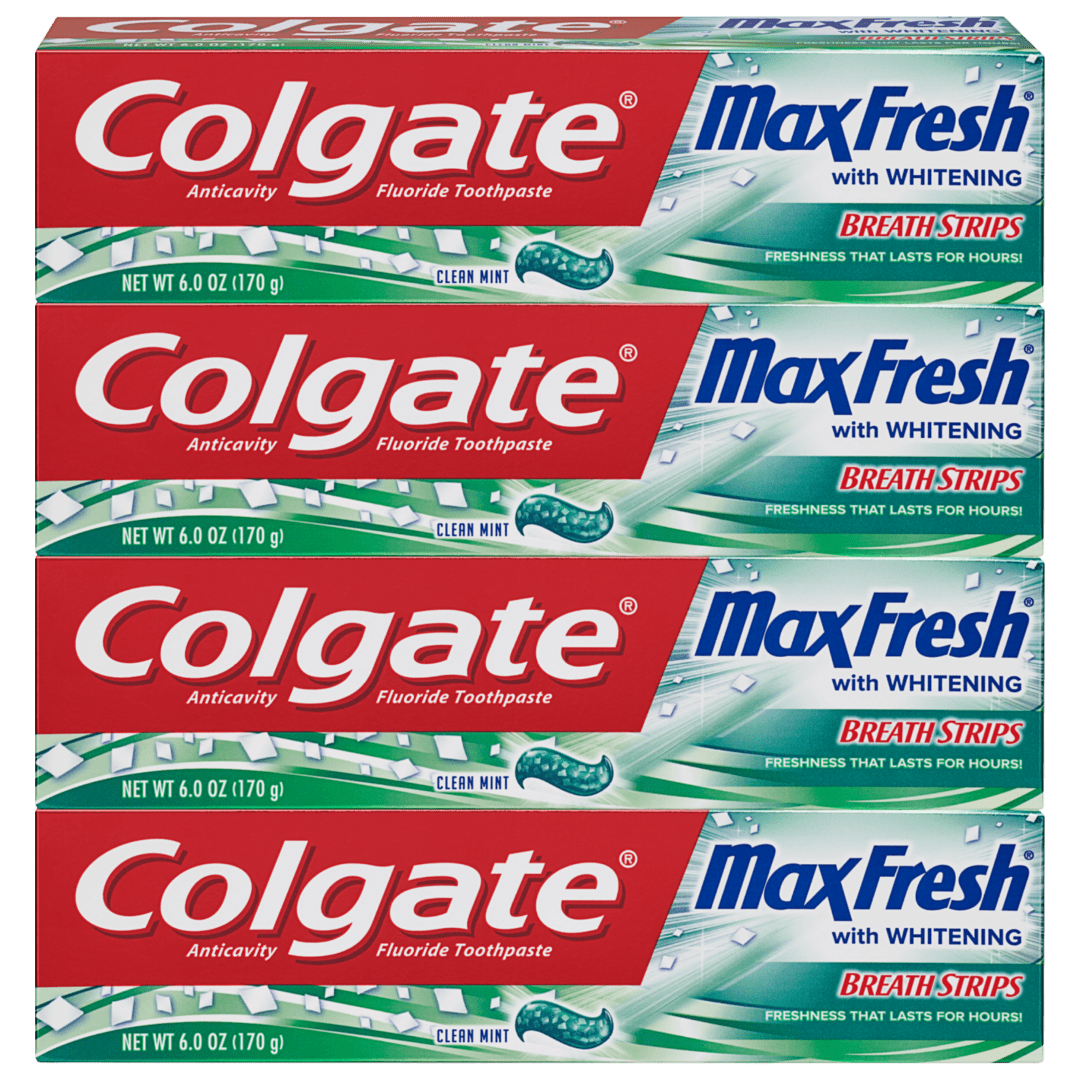 Colgate Max Fresh Whitening Toothpaste with Breath Strips, Clean Mint - 6 ounce (4 Pack)