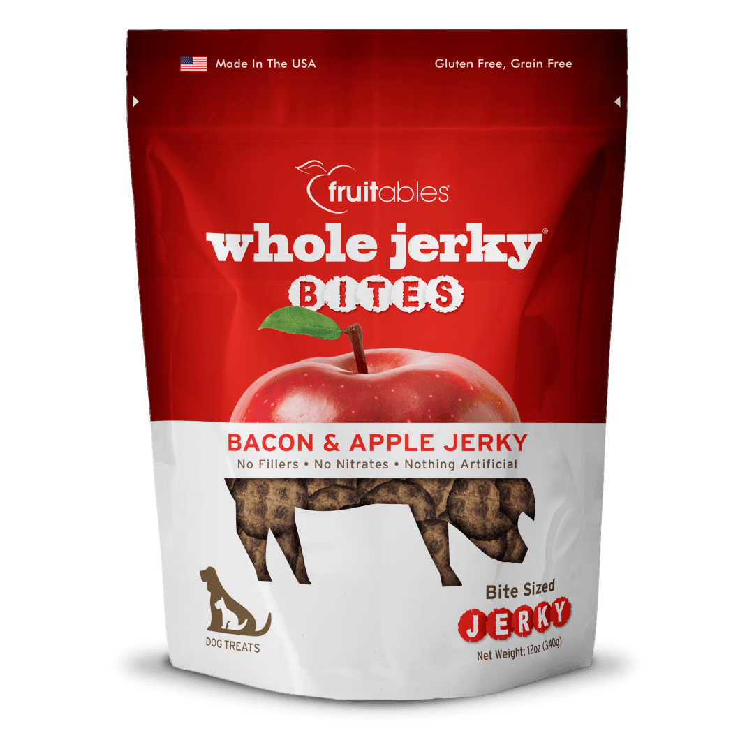Fruitables Whole Jerky Dog Treats – Jerky Treats for Dogs – Gluten Free, Grain Free, Wheat Free – Made with Premium Meat and No Added Fillers – Bacon and Apple – 12 Ounces