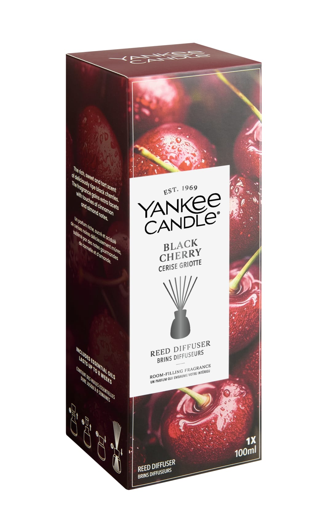 Yankee Candle Difusor de varillas | Black Cherry | Para espacios pequeños a medianos | Hasta 10 semanas de fragancia