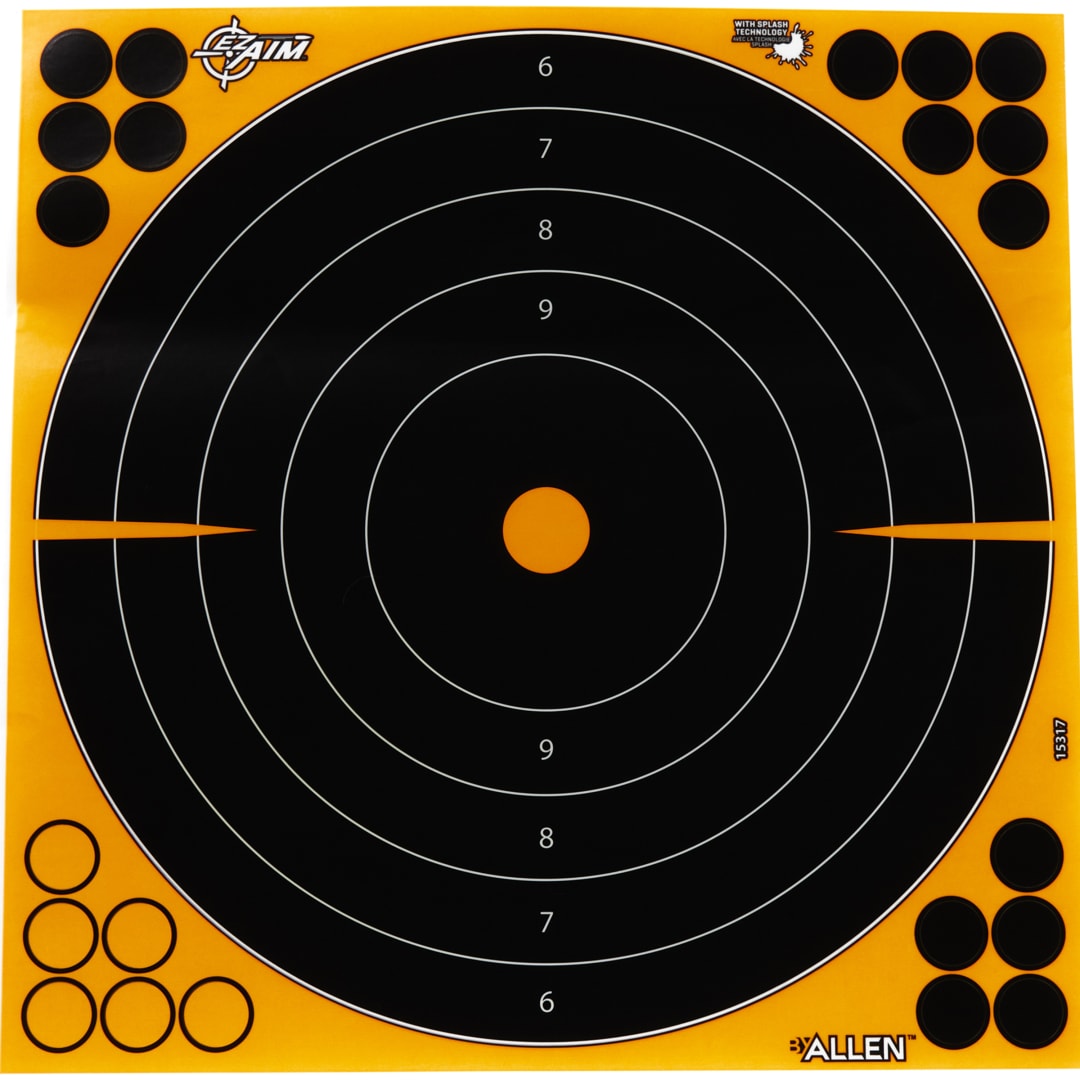 EZ Aim® Reactive Adhesive Paper Shooting Targets, Bullseye, 12"W x 12"H, 5-Pack, Black/Orange