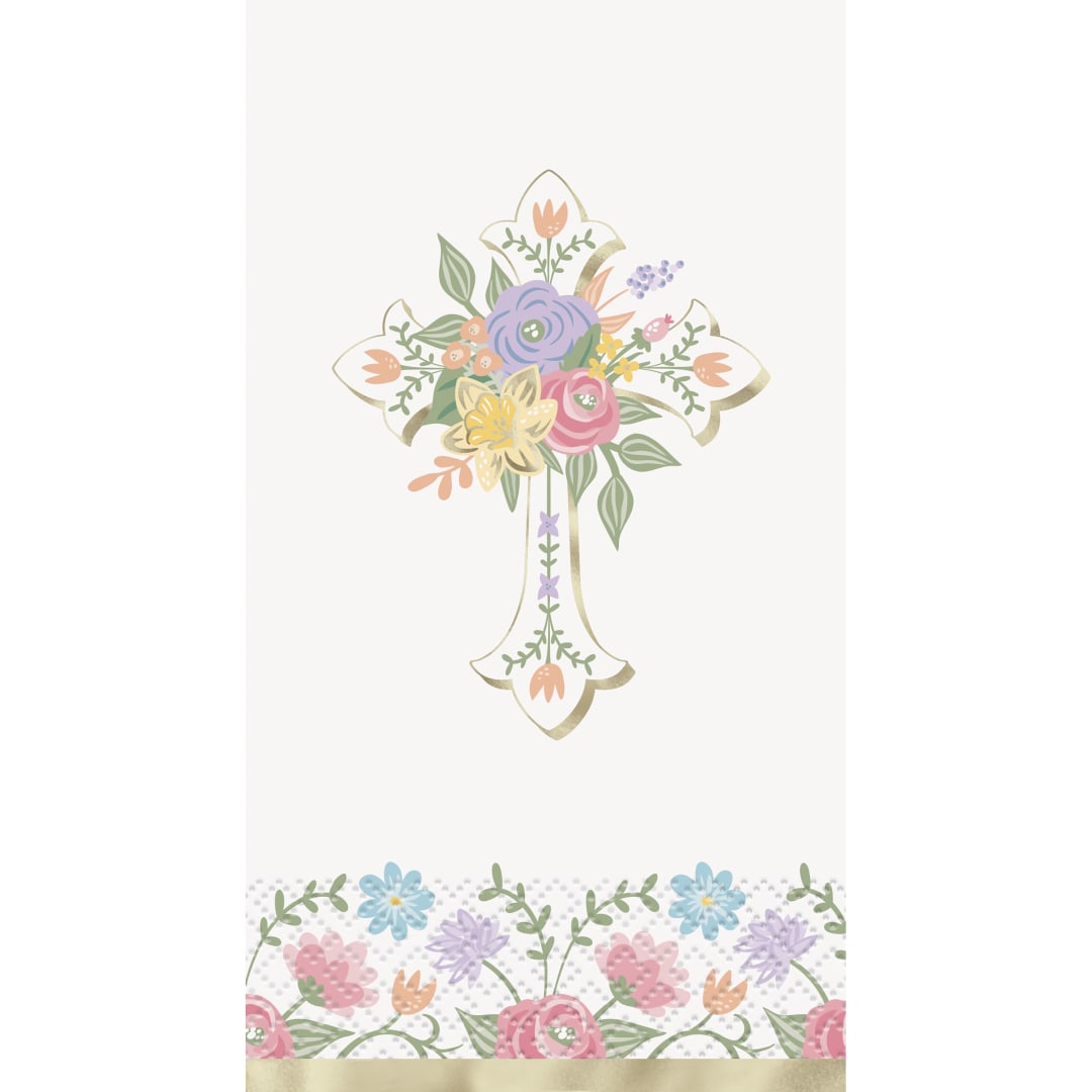 Floral Cross Easter Guest Towels, 16ct - Foil Stamping