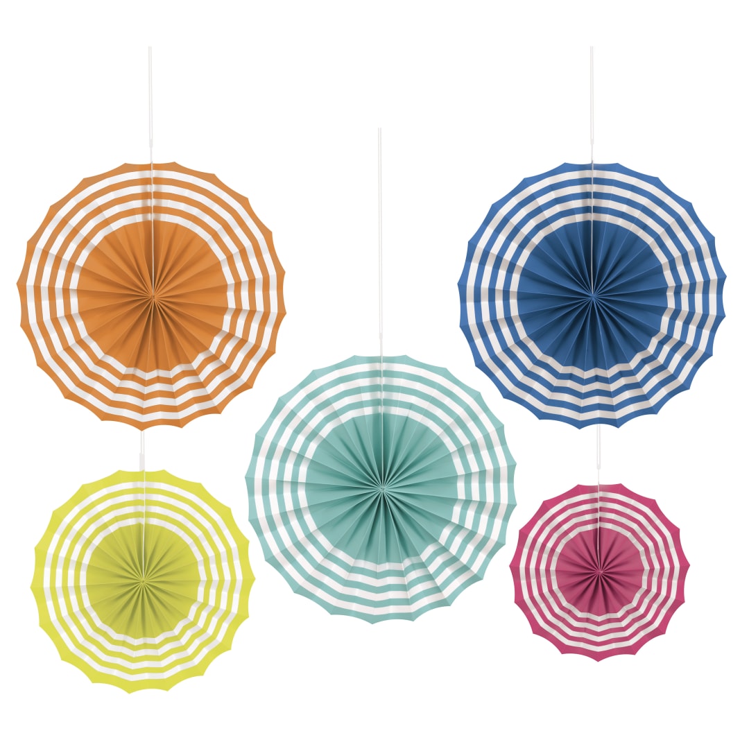 Summer Fun Assorted Paper Fan Decorations, 5ct
