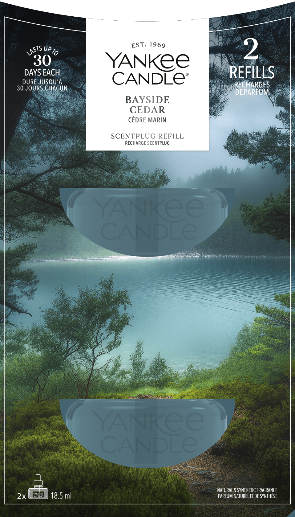 Yankee Candle Recambio de fragancia Scent Plug | Bayside Cedar | Para espacios pequeños a medianos | Fragancia duradera