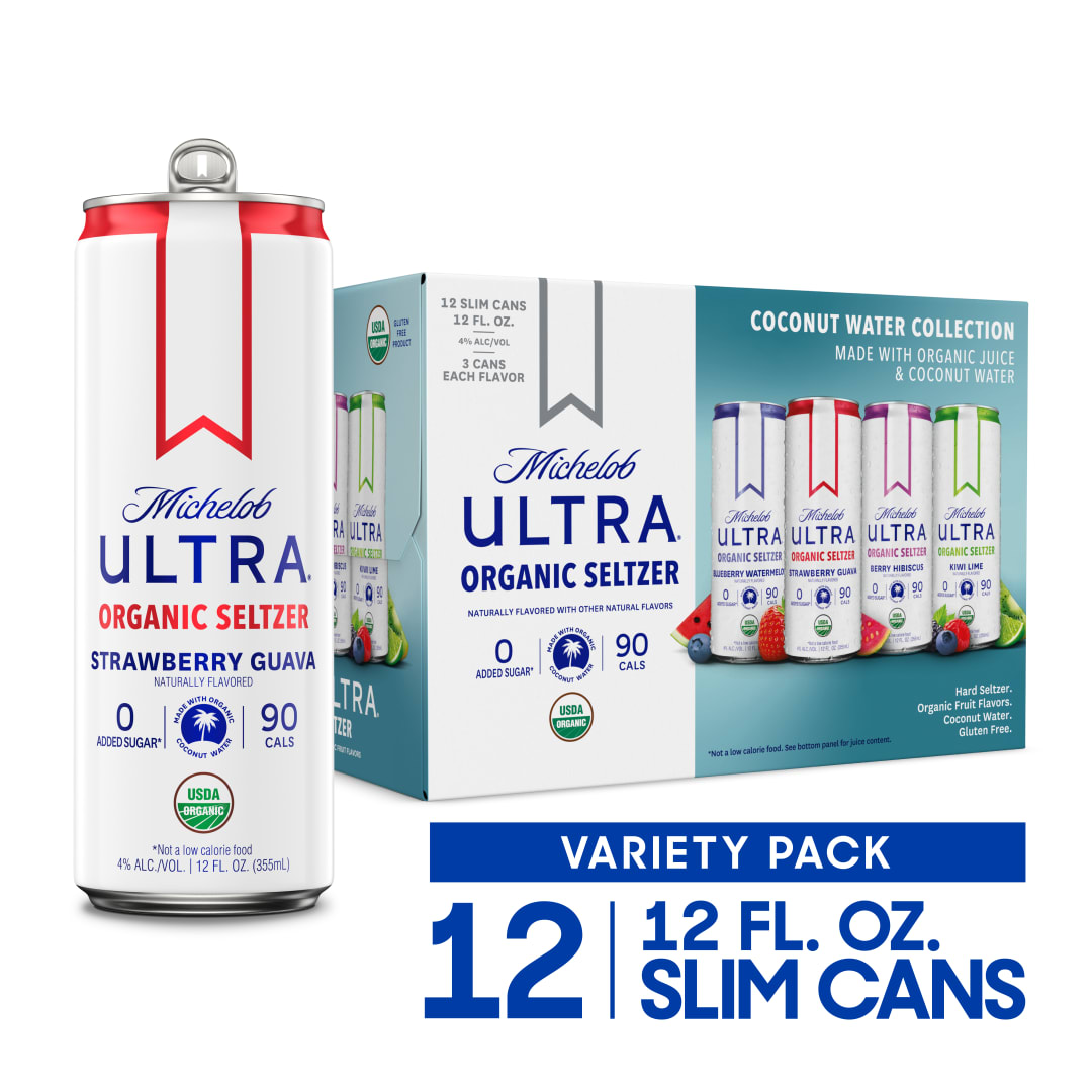Michelob ULTRA Organic Hard Seltzer Coconut Water, Variety Pack, 12 Pack, 12 FL OZ Slim Cans
