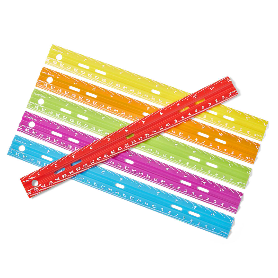 12” Multicolored, Rigid Plastic Ruler with Grooves, Set of 6