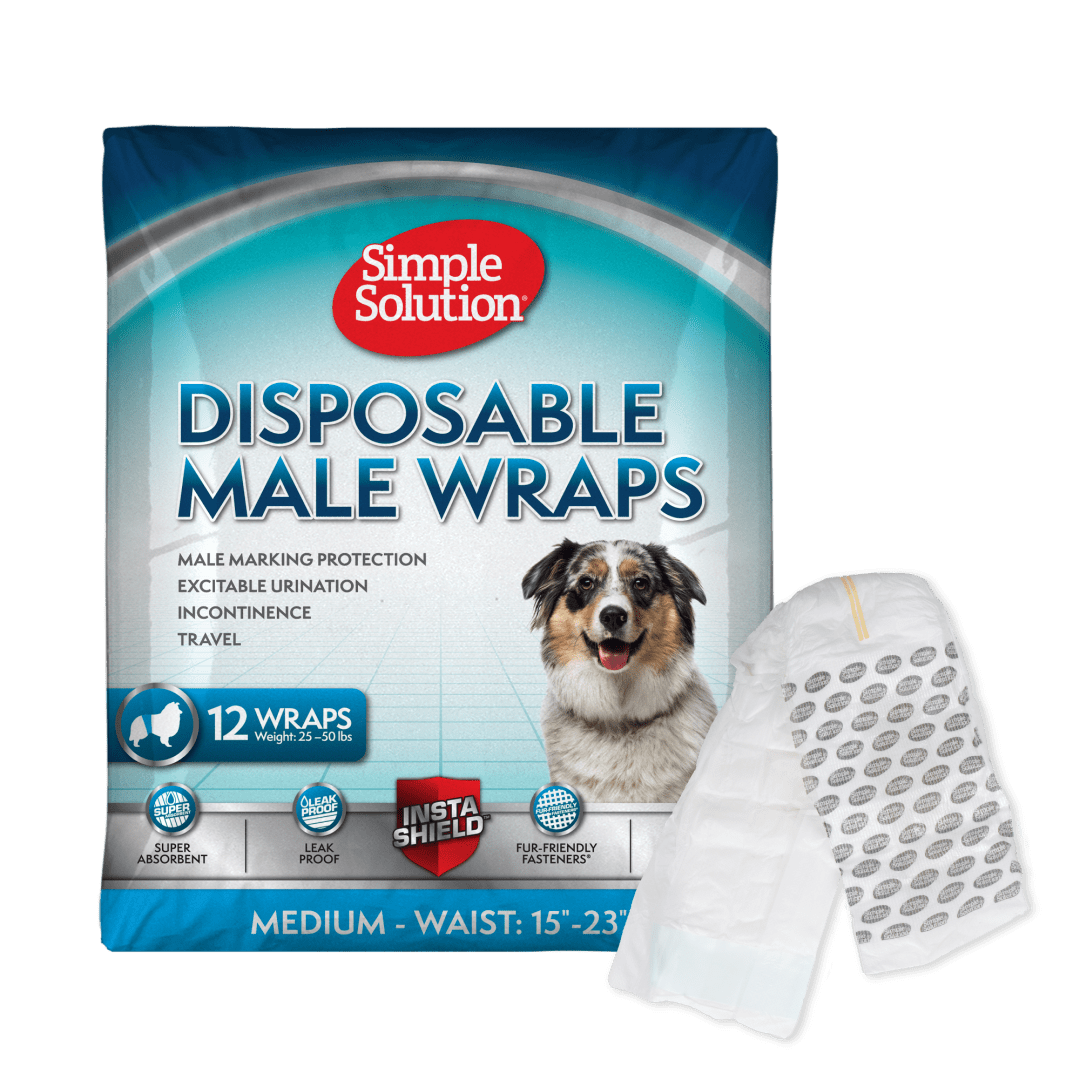Simple Solution Disposable Dog Diapers for Male Dogs | Male Wraps with Super Absorbent Leak-Proof Fit | Excitable Urination, Incontinence, or Male Marking | Medium | 12 Count
