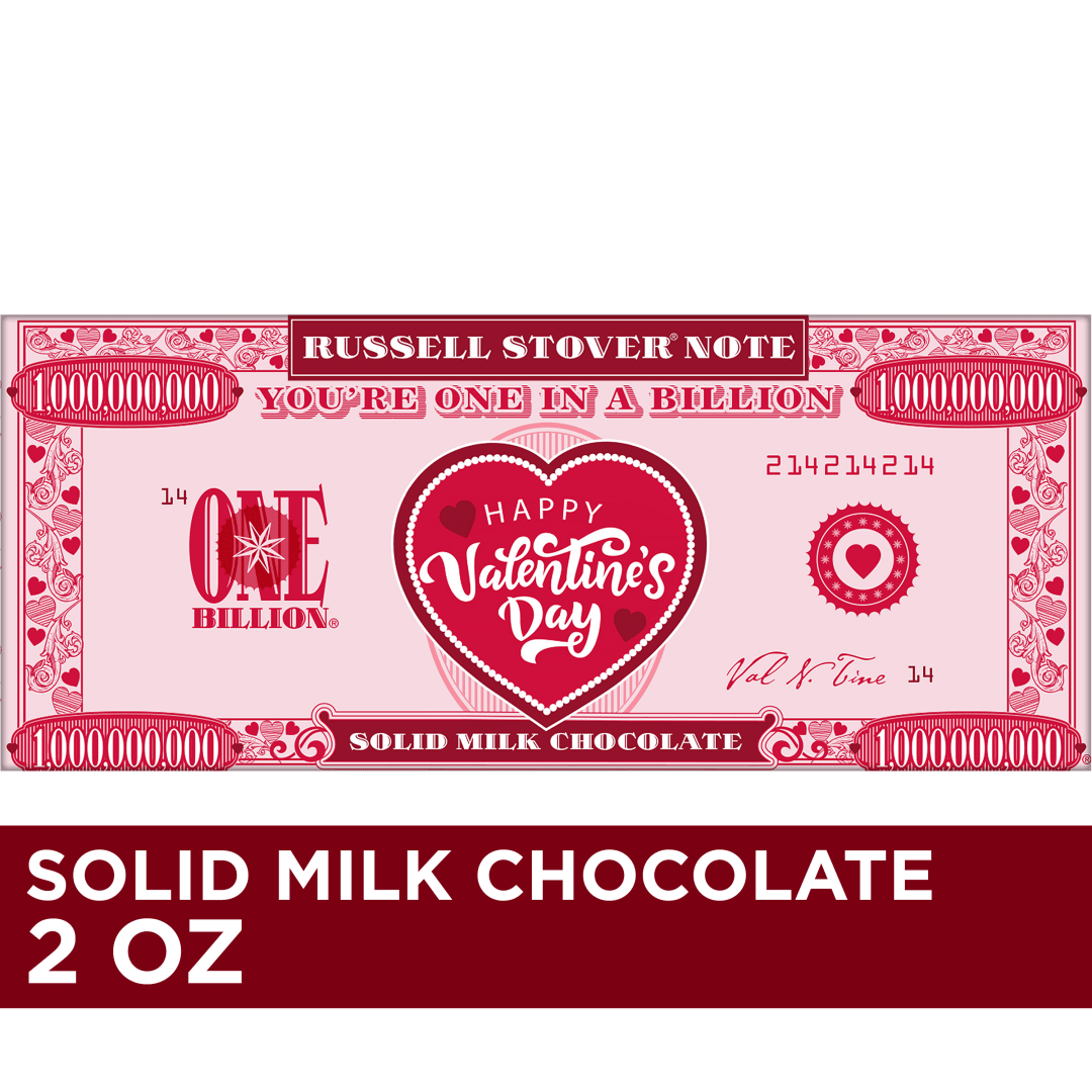 RUSSELL STOVER Valentine's Day One in a Billion Solid Milk Chocolate Money Candy Bar, 2 oz.