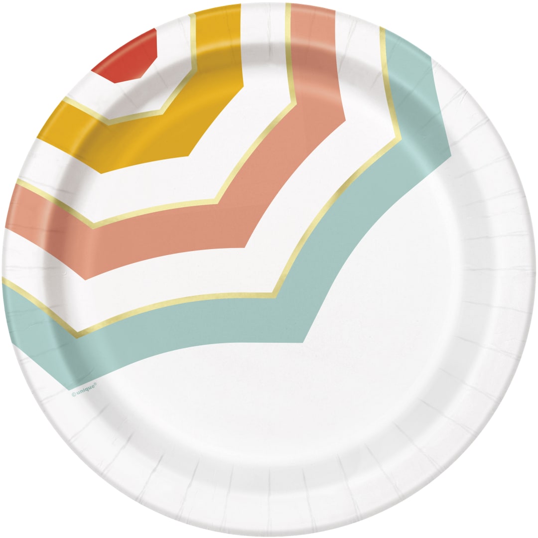 Poolside Summer Umbrella Round 9" Dinner Plates, 8ct - Foil Stamping
