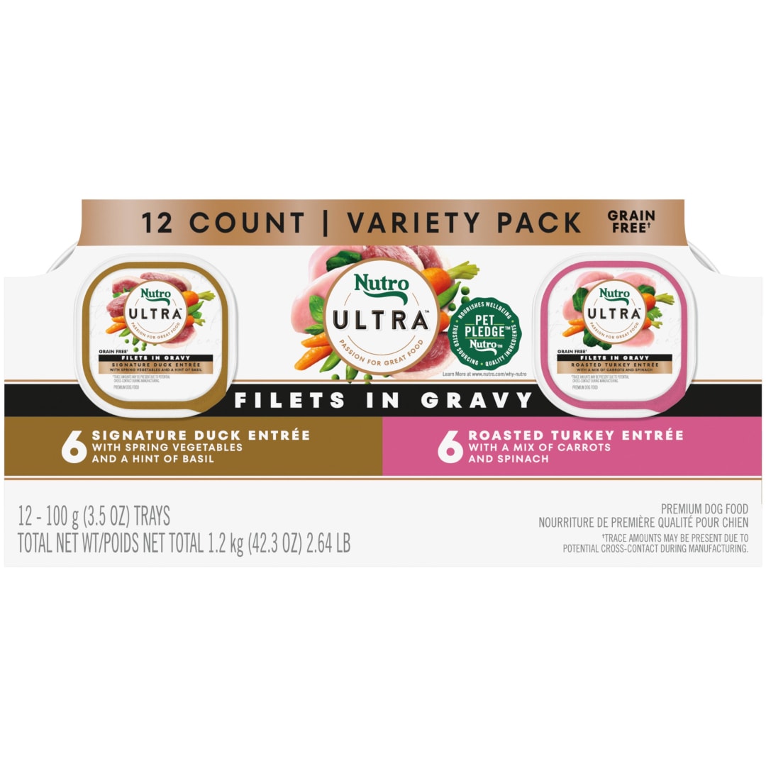 NUTRO ULTRA Grain Free Adult Soft Wet Dog Food Filets in Gravy Taste of the Classics Variety Pack, (12) 3.5 oz. Trays