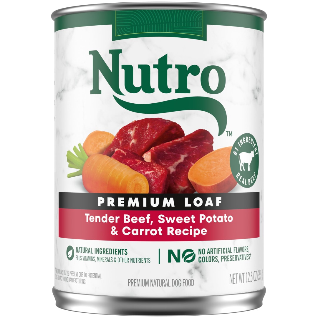 NUTRO PREMIUM LOAF Adult Natural Wet Dog Food Tender Beef, Sweet Potato & Carrot Recipe, (12) 12.5 oz. Cans