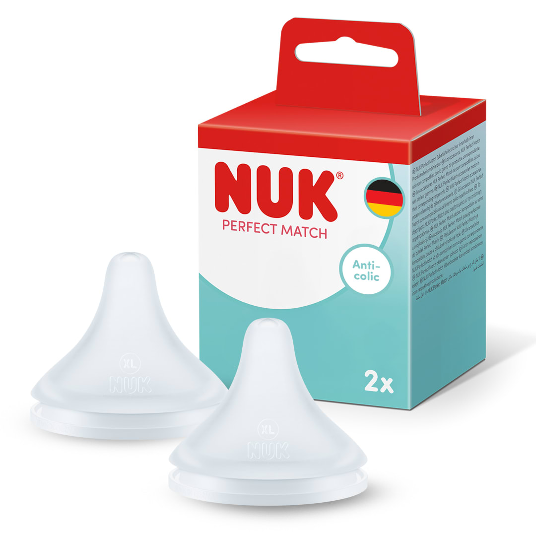 NUK Perfect Match Tetinas para biberón | 6+ meses | Tetinas para biberón anticólicos | Silicona | Pequeño | Paquete de 2