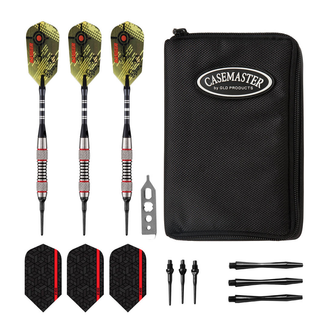 Viper Ranger Tungsten Soft Tip Darts Red Rings 18 Grams and Casemaster Select Black Nylon Dart Case