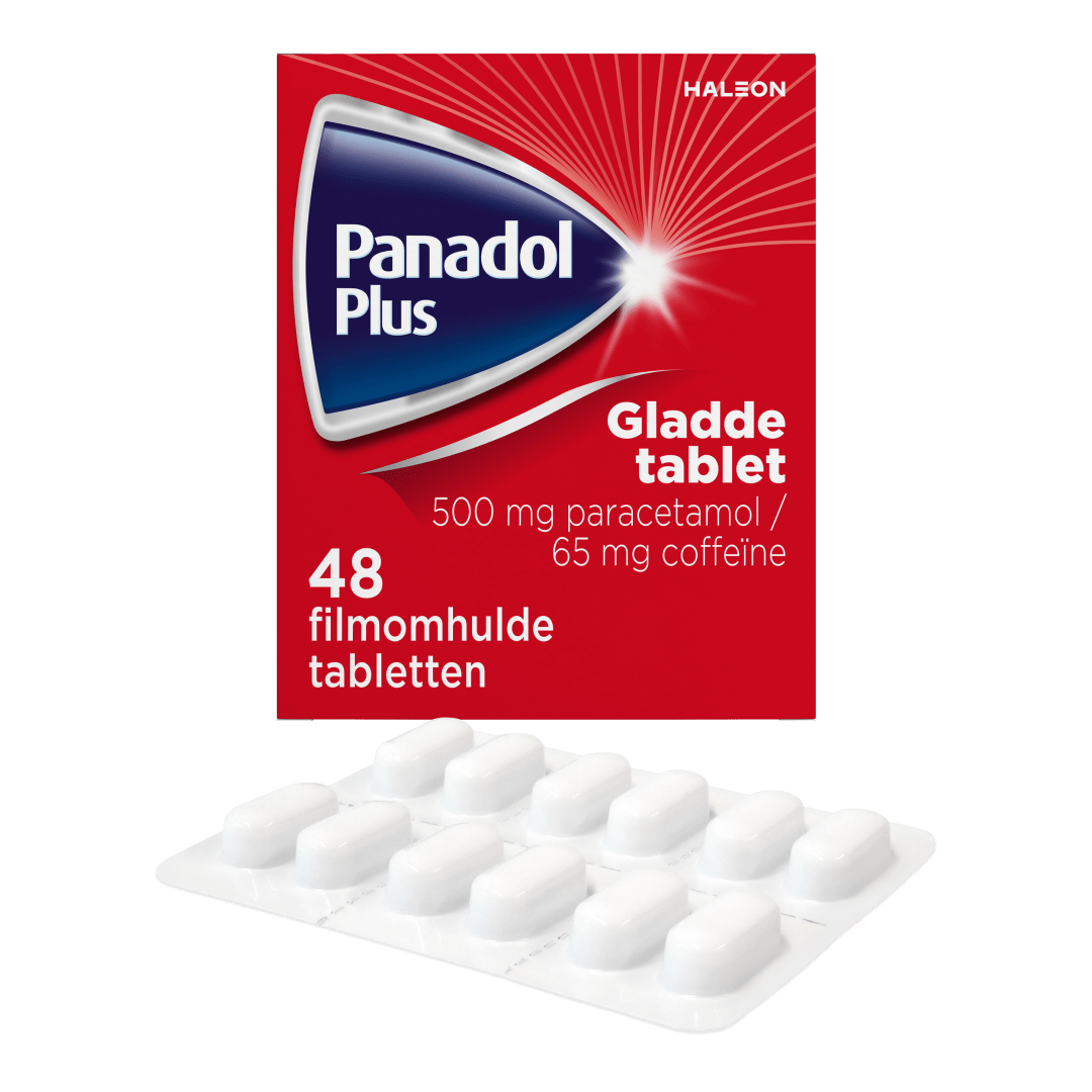 Panadol Plus Gladde tabletten, 500mg paracetamol/ 65mg coffeïne, 48 stuks