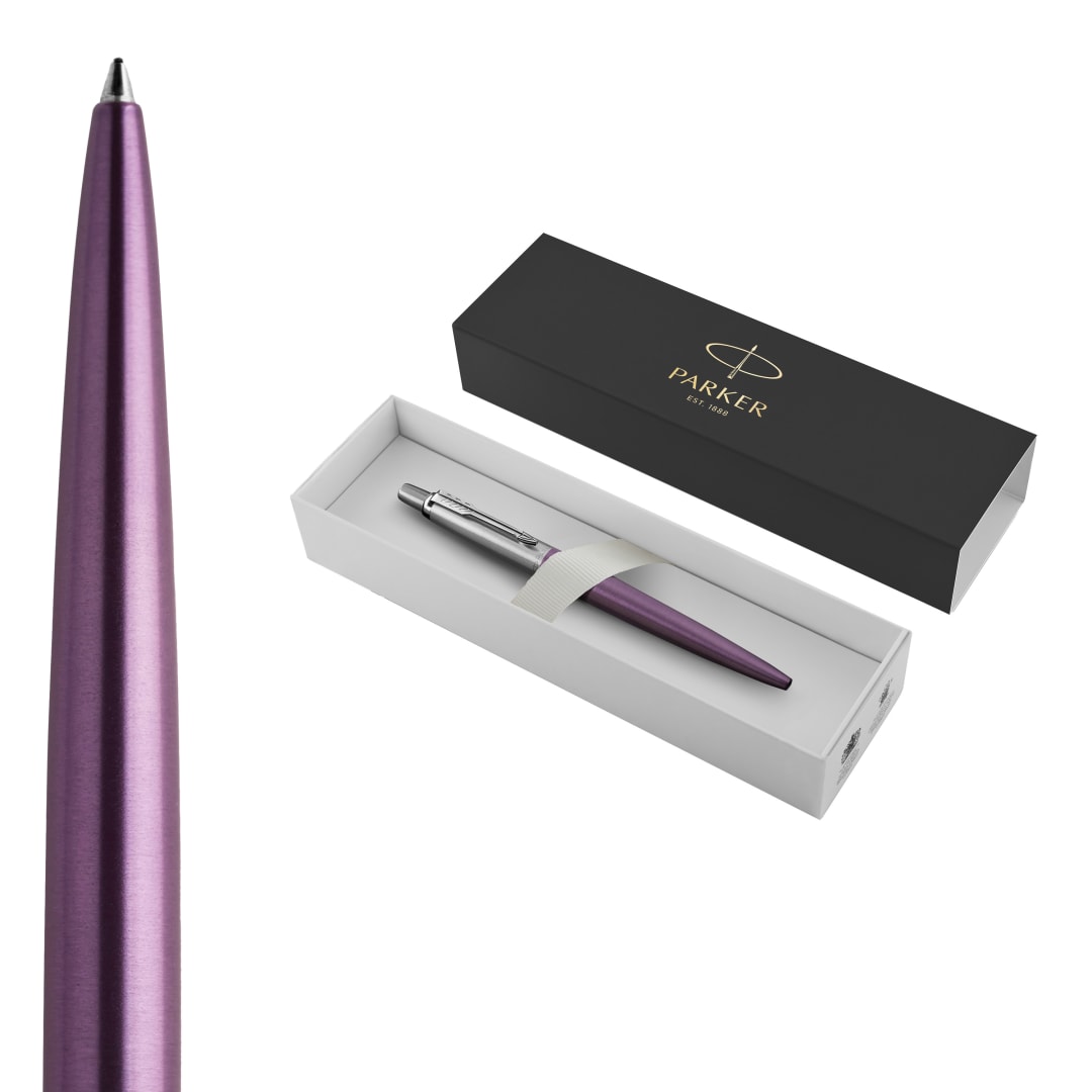 Parker Jotter Bolígrafo, Violata (Victoria Violet), Punta Mediana Con Recambio De Tinta Azul, En Estuche De Regalo