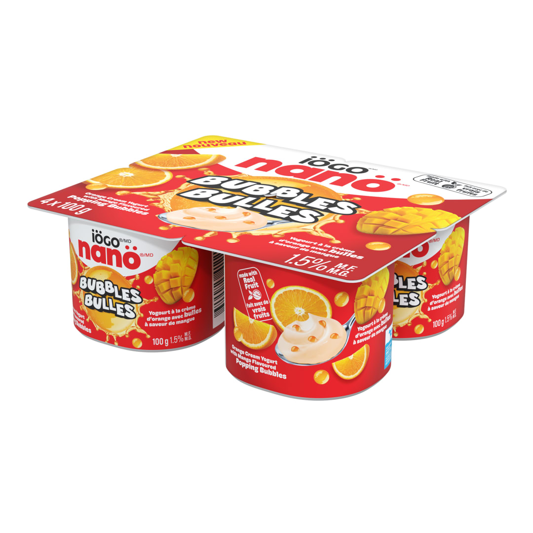 iÖGO nanö Bubbles Orange Cream Yogurt with Mango Bubbles, 1.5%, 4x100g