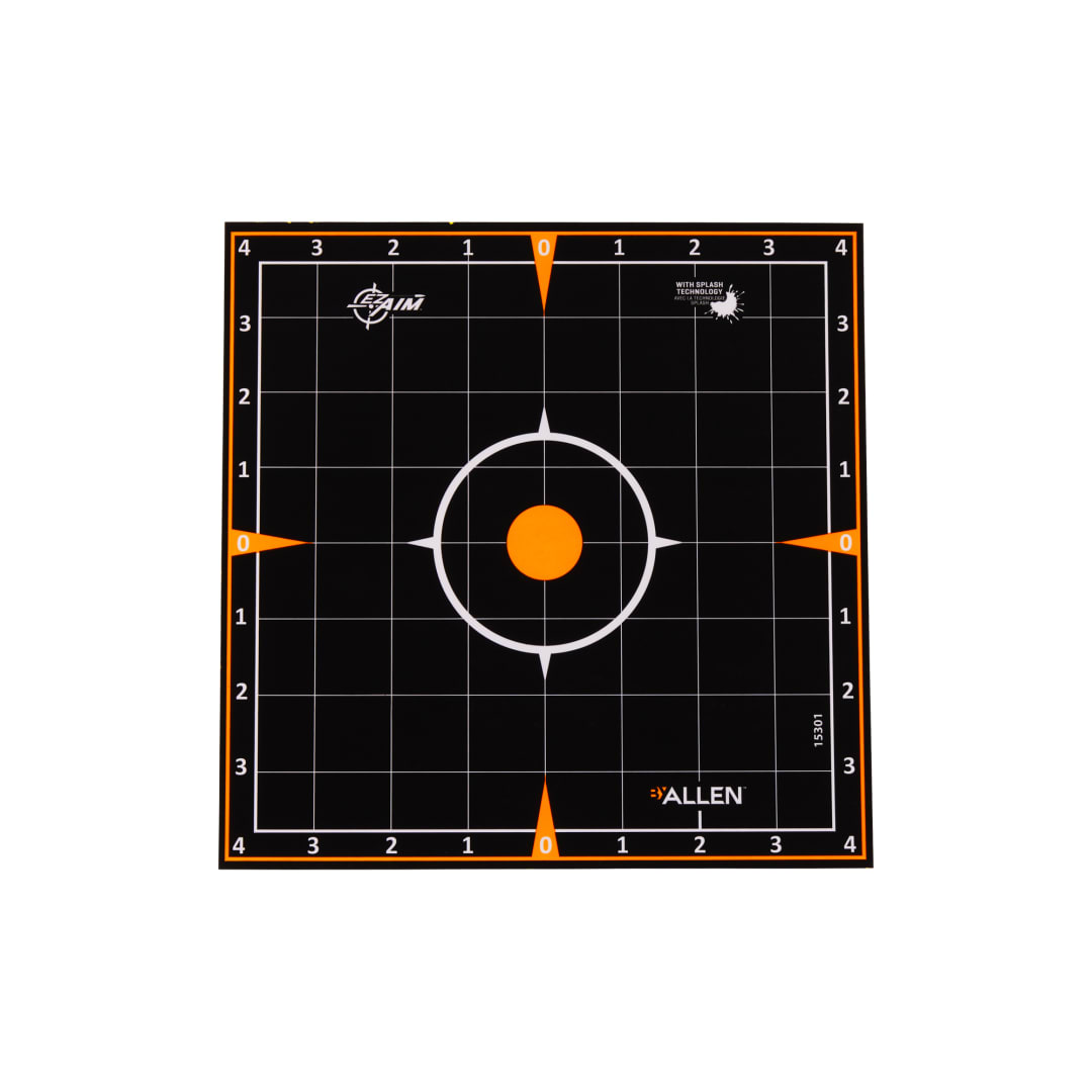 EZ Aim® Adhesive Splash Reactive Sight-In Grid Paper Shooting Targets, 8"W x 8"H, 6-Pack, Black/Orange