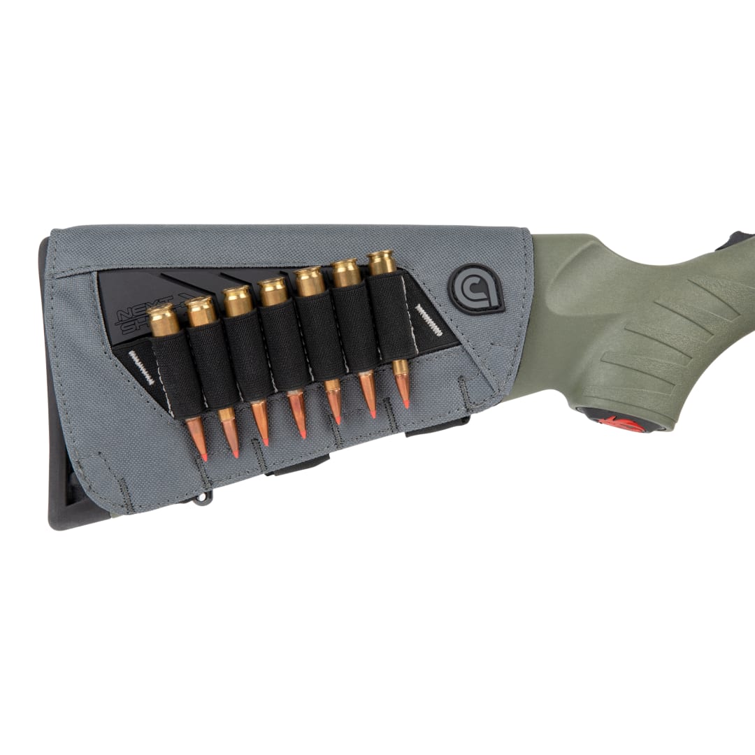 Allen Company Allen Next Shot Bridger Buttstock Cartridge Carrier - 7 Round Ammo Holder for .223 to 300 Win Mag, Adjustable Strap, Gray