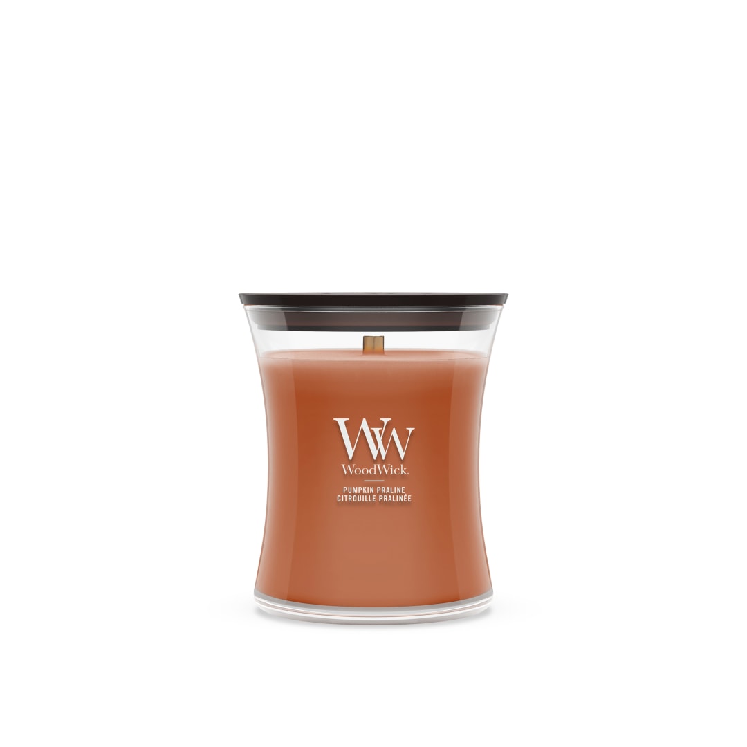 WoodWick Vela perfumada | Vela de tamaño mediano en forma de reloj de arena | Pumpkin Praline | Regalos perfectos para mujeres