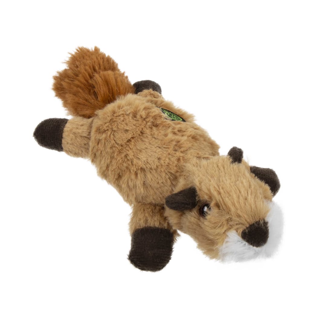goDog Flatz Squirrel Squeaky Plush Flattie Dog Toy With Chew Guard Technology, Brown, Extra Small