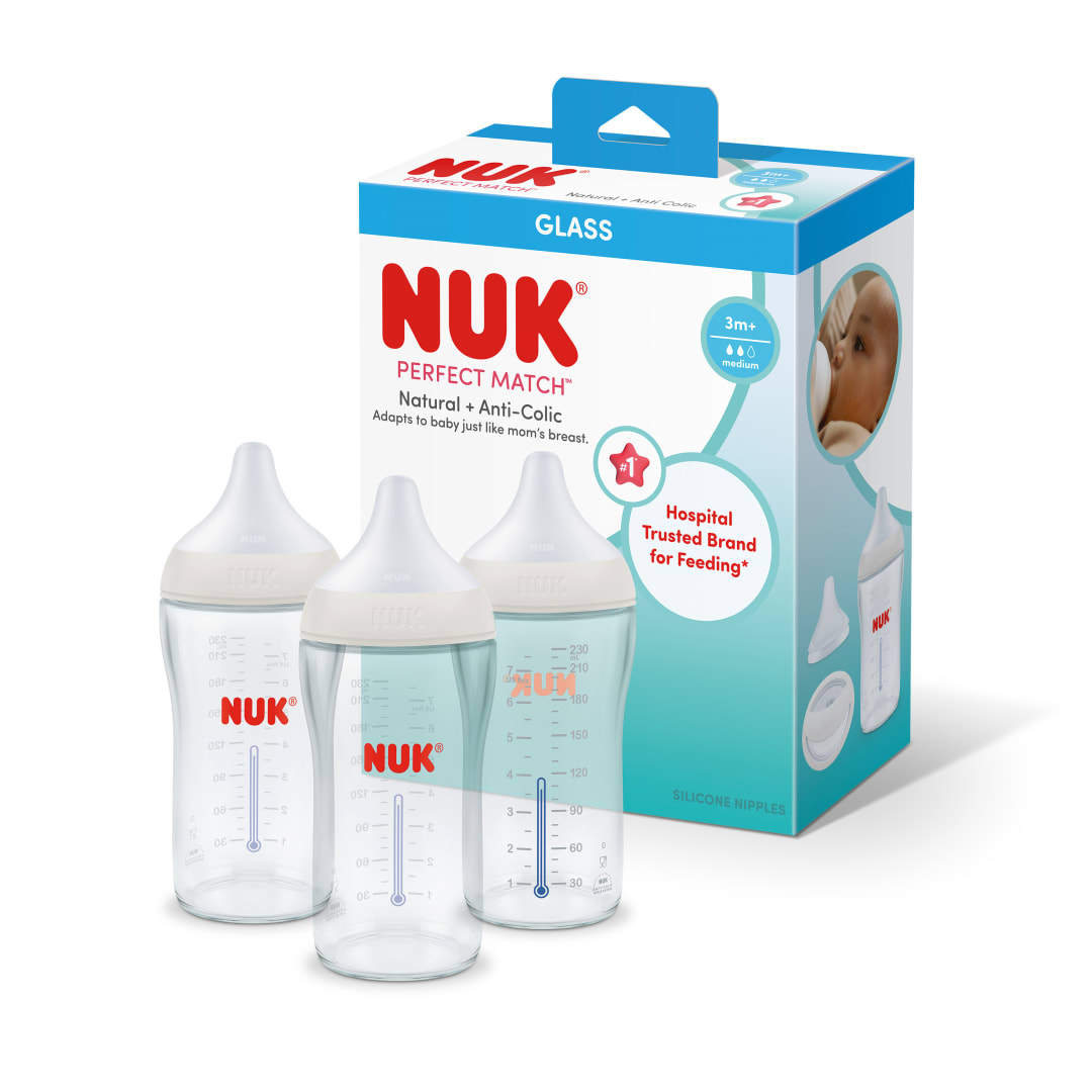NUK® Perfect Match™ Glass Natural + Anti-Colic Bottle, 8 oz, 3 Pack
