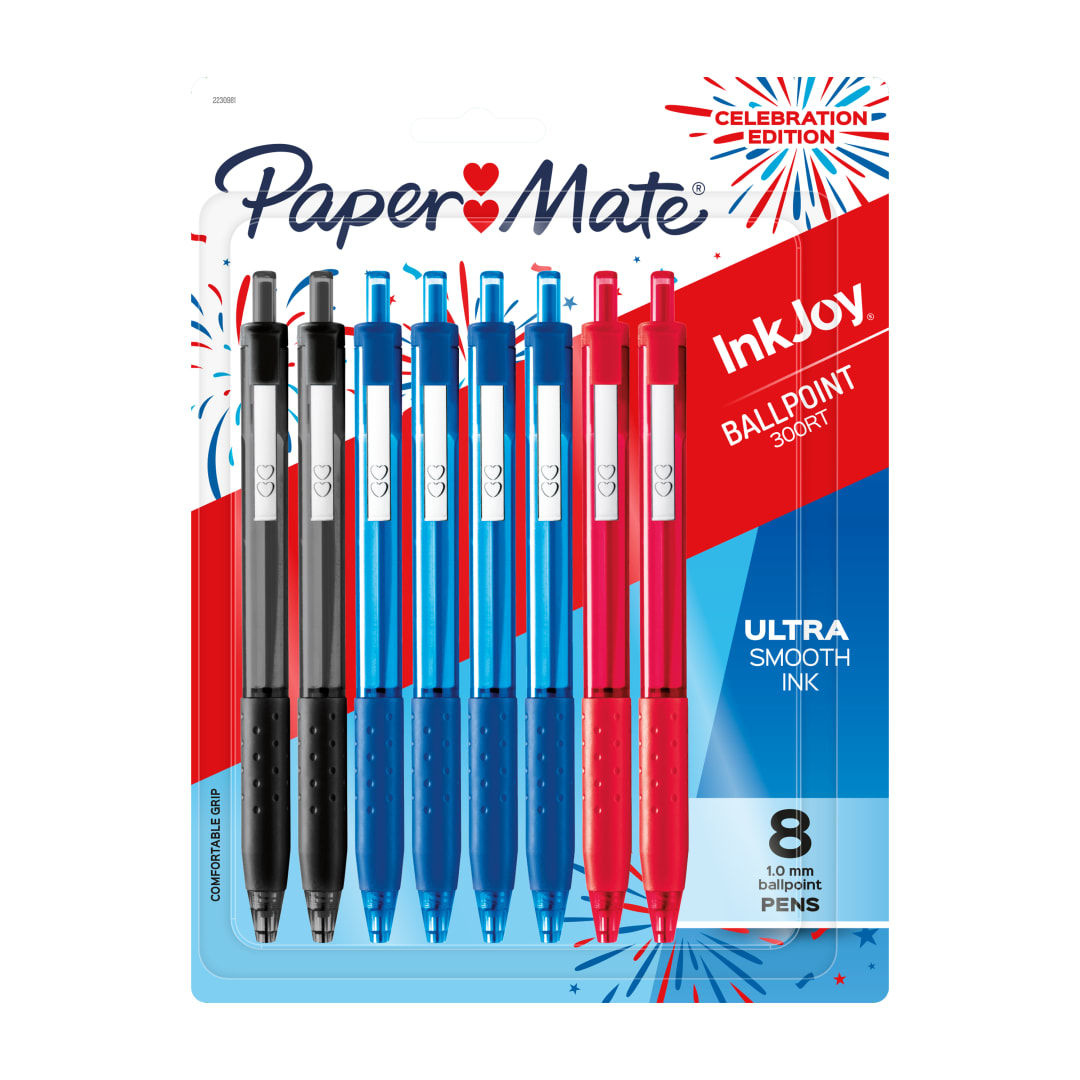 Paper Mate InkJoy 300RT Retractable Ballpoint Pens, Medium Point (1.0mm), 8 Count, USA 250th Anniversary Edition