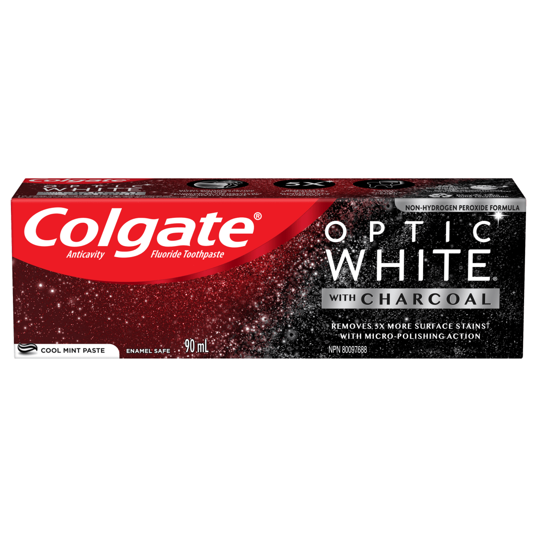 Colgate Optic White Whitening Toothpaste with Charcoal, Cool Mint Paste