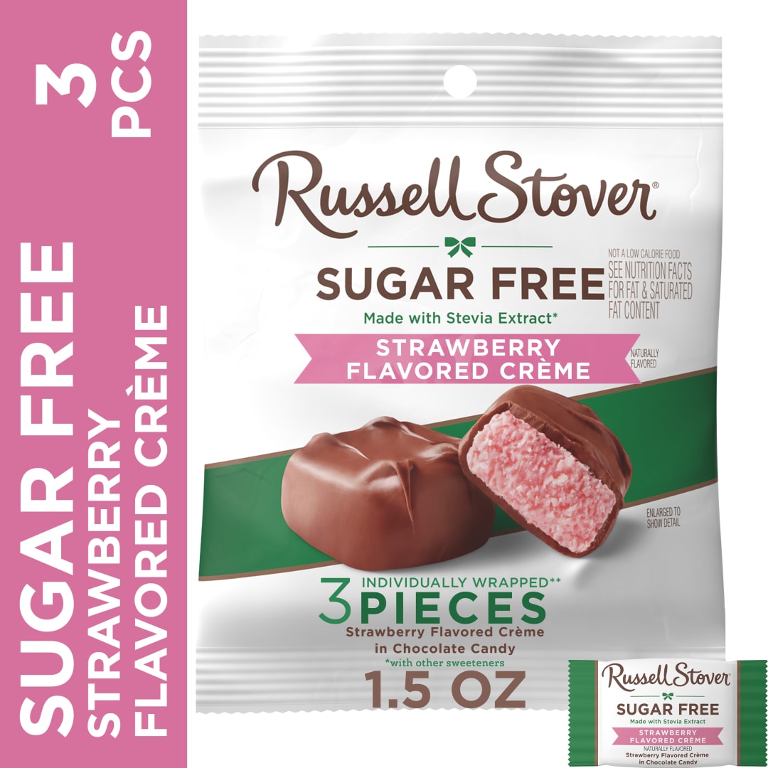 RUSSELL STOVER Sugar Free Strawberry Flavored Crème Candy, 1.5 oz. bag