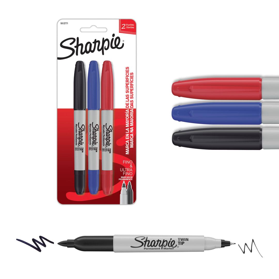 Sharpie Marcadores Permanentes, Doble Punta, Surtidos, 3 Piezas